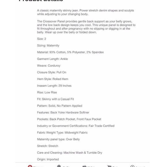 Ingrid Isabel Maternity Corduroy Crossover Panel Skinny Burgundy Pants Sz 8/29R - Picture 5 of 16